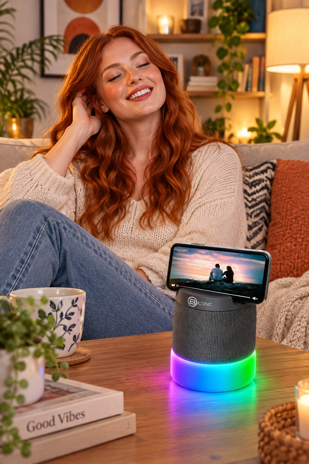 BICONIC Portable Bluetooth Speaker Phone Stand Multicolor LED FM Radio