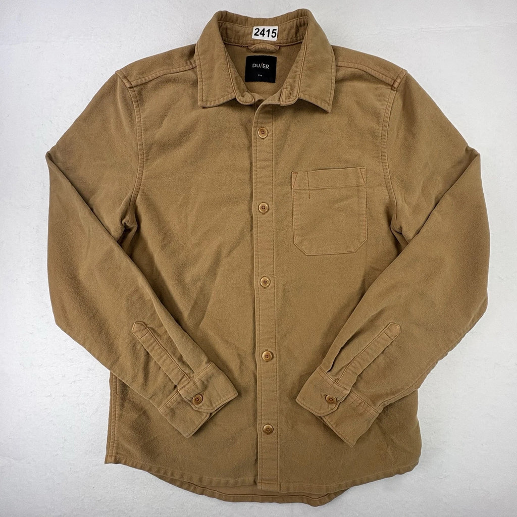 DUER No Sweat Moleskin Shirt Mens Medium Tan Brown Stretch Tencel Overshirt