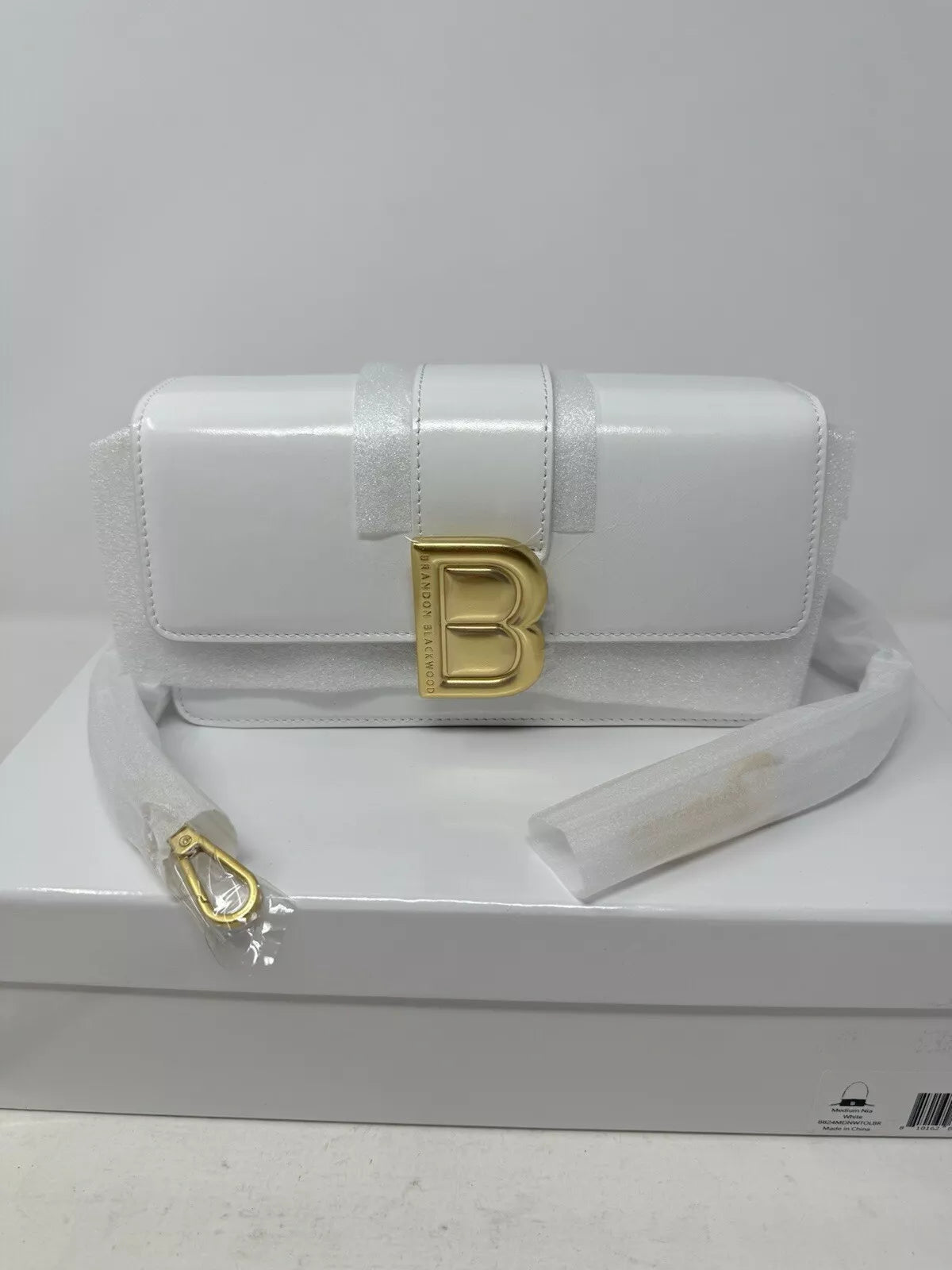 Brandon Blackwood Black Medium Nia White Leather With Golden Clasp-NEW