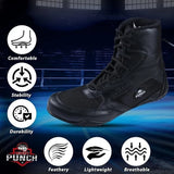 Rightpunch Leather Boxing Shoes Mid-Top Wrestling Boots Men Women   14 black