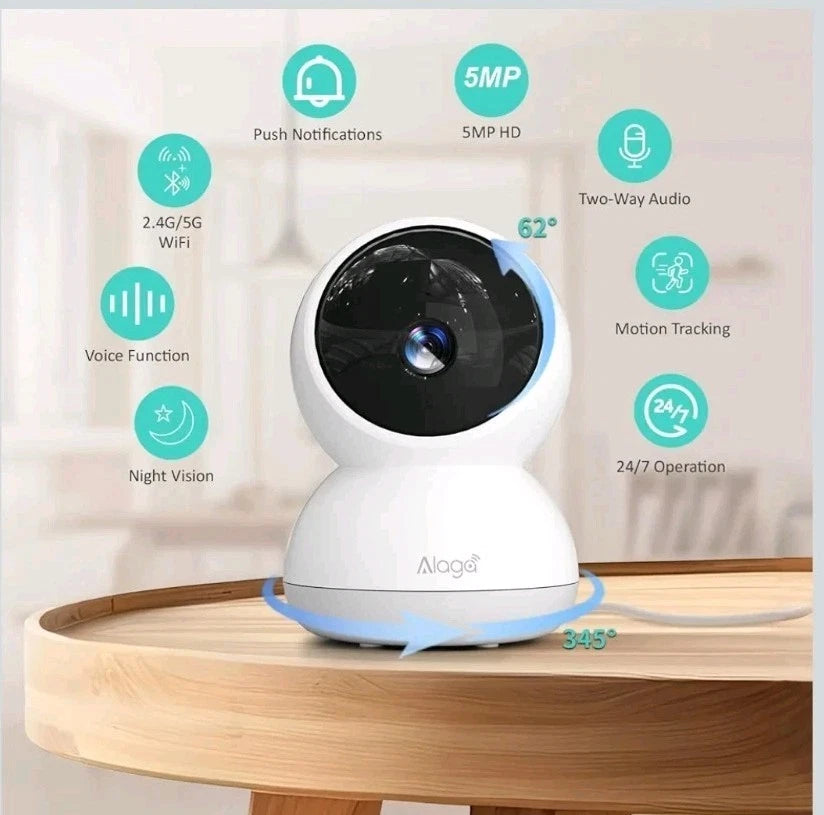 Alaga 3K 360° Pan-Tilt Home Security Wi-Fi Camera - White