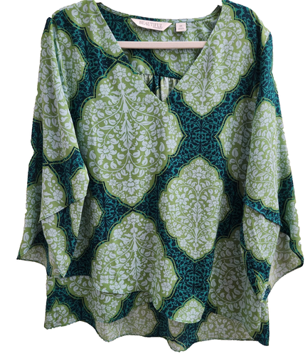 BEAUTIFUL by Lawrence Zarian- Women's Top Large- Paradise Printed- Green