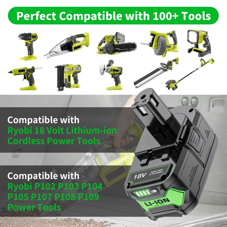 Uionvot Upgraded 8.0Ah Replace For Ryobi 18V Battery And Charger Combo