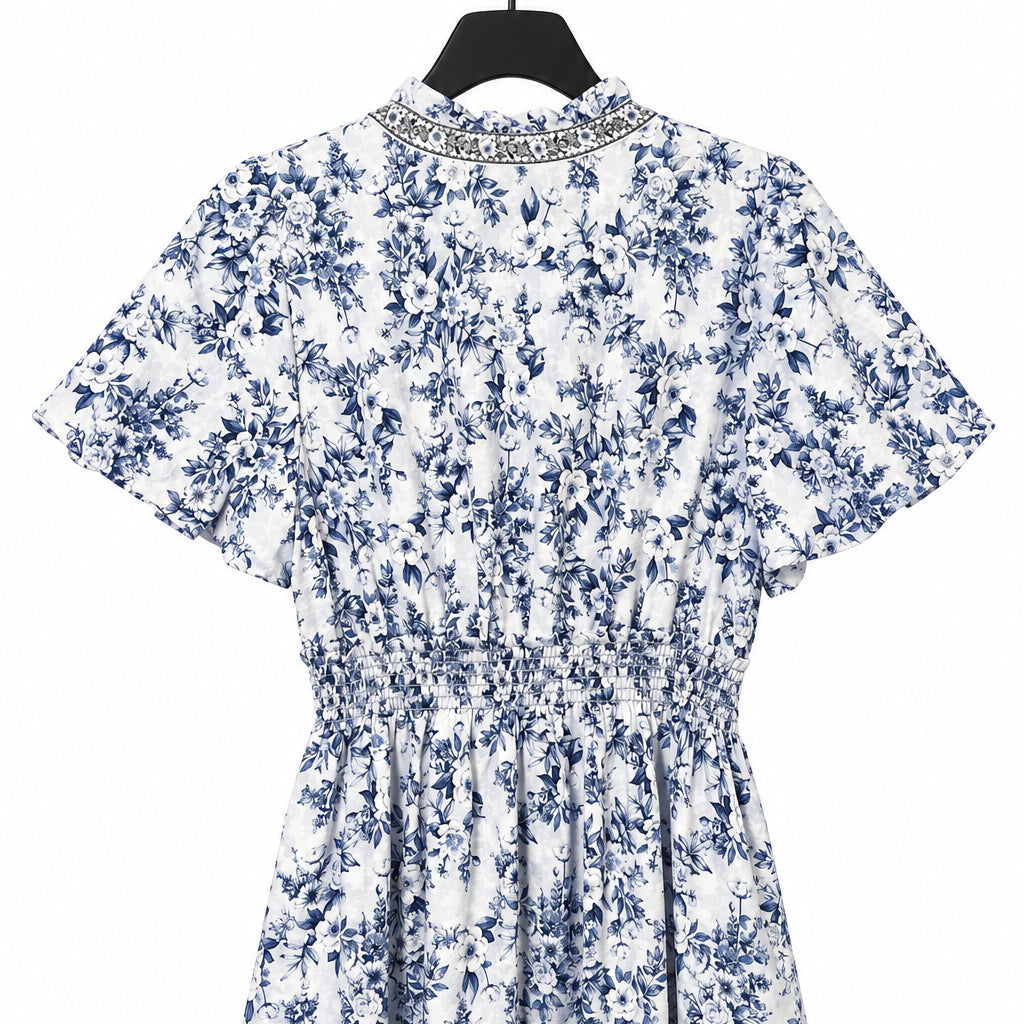 Max Studio London, Women's Maxi Blue Floral Smock Tiered Dress - 2XL