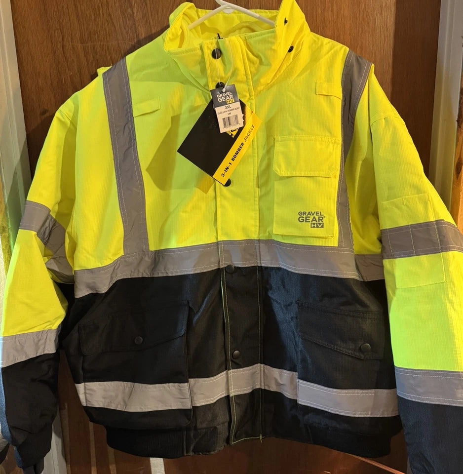 Gravel Gear HV Men's High Visibility 3-in-1 Bomber Jacket — Lime Size L