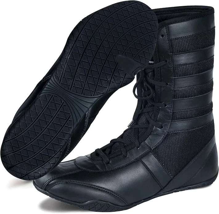 Rightpunch High Top Leather Boxing Shoes Long Wrestling Boots Ankle Support Men SIZE 6
