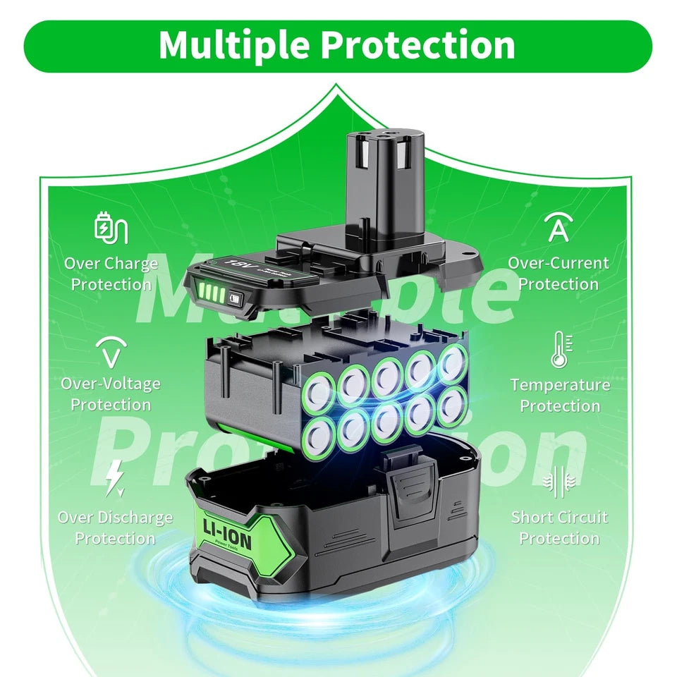 Uionvot Upgraded 8.0Ah Replace For Ryobi 18V Battery And Charger Combo