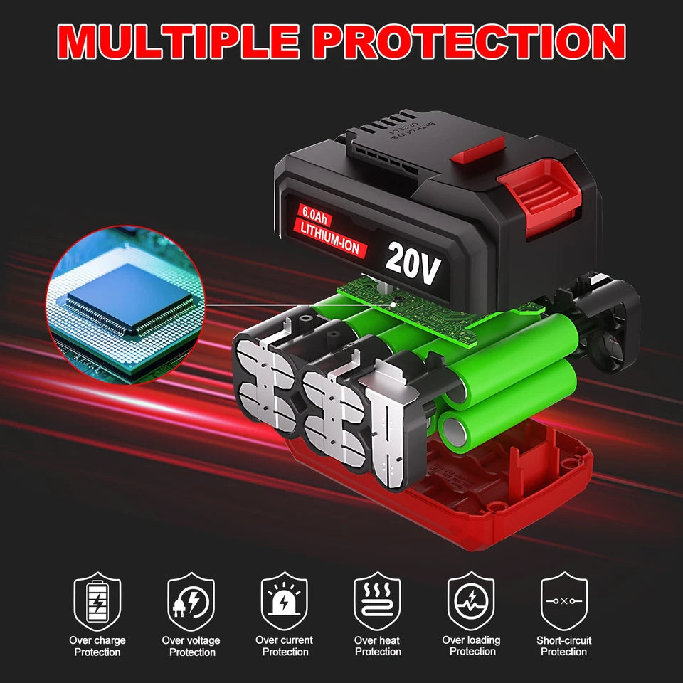 20V 6Ah Lithium-Ion Replacement Battery Pack for Bauer 20V Cordless Power Tools - 2 Pack