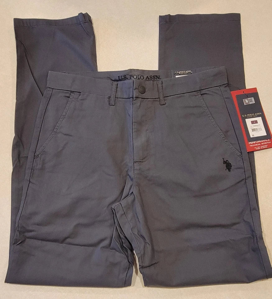 U.S. Polo Assn. Boys' Play-Formance Stretch Pants, Dark Gray, Size 8