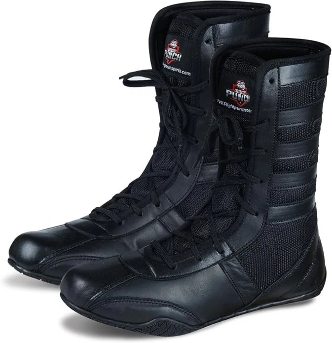 Rightpunch High Top Leather Boxing Shoes Long Wrestling Boots Ankle Support Men SIZE 6