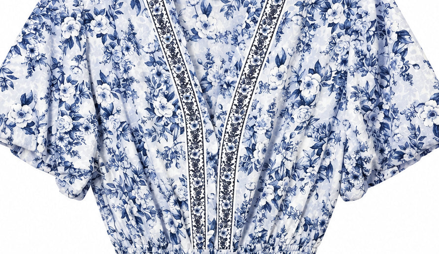 Max Studio London, Women's Maxi Blue Floral Smock Tiered Dress - 2XL