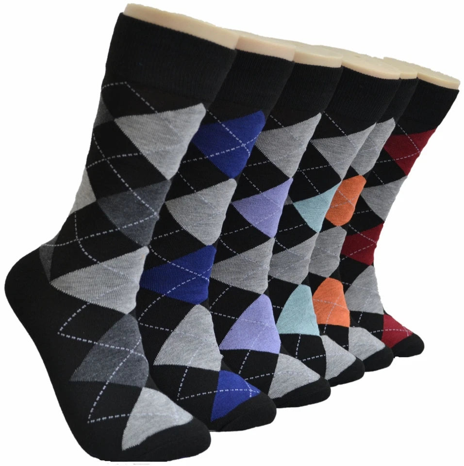 Everbright Mens Crew Socks 6 Pack Argyle Socks in Fun Colors Sz10-13
