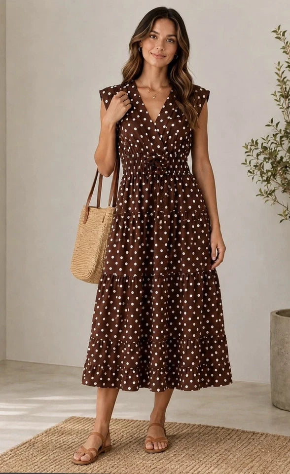 Meadow Rhodes Women's Maxi Dress, Cottagecore Romantic Boho, Brown - Small