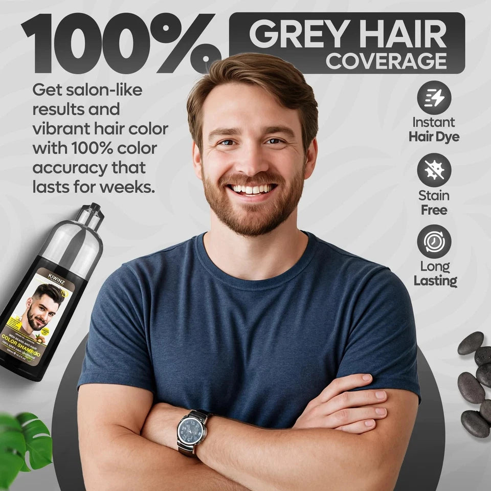 Kiwinz Professional Light Brown Hair Color Shampoo for Men – 5 in 1 Hair Dye Shampoo for Grey Hair - Instant Hair Dye with 100% Color Accuracy with Natural Ingredients - Ammonia Free - 500ml