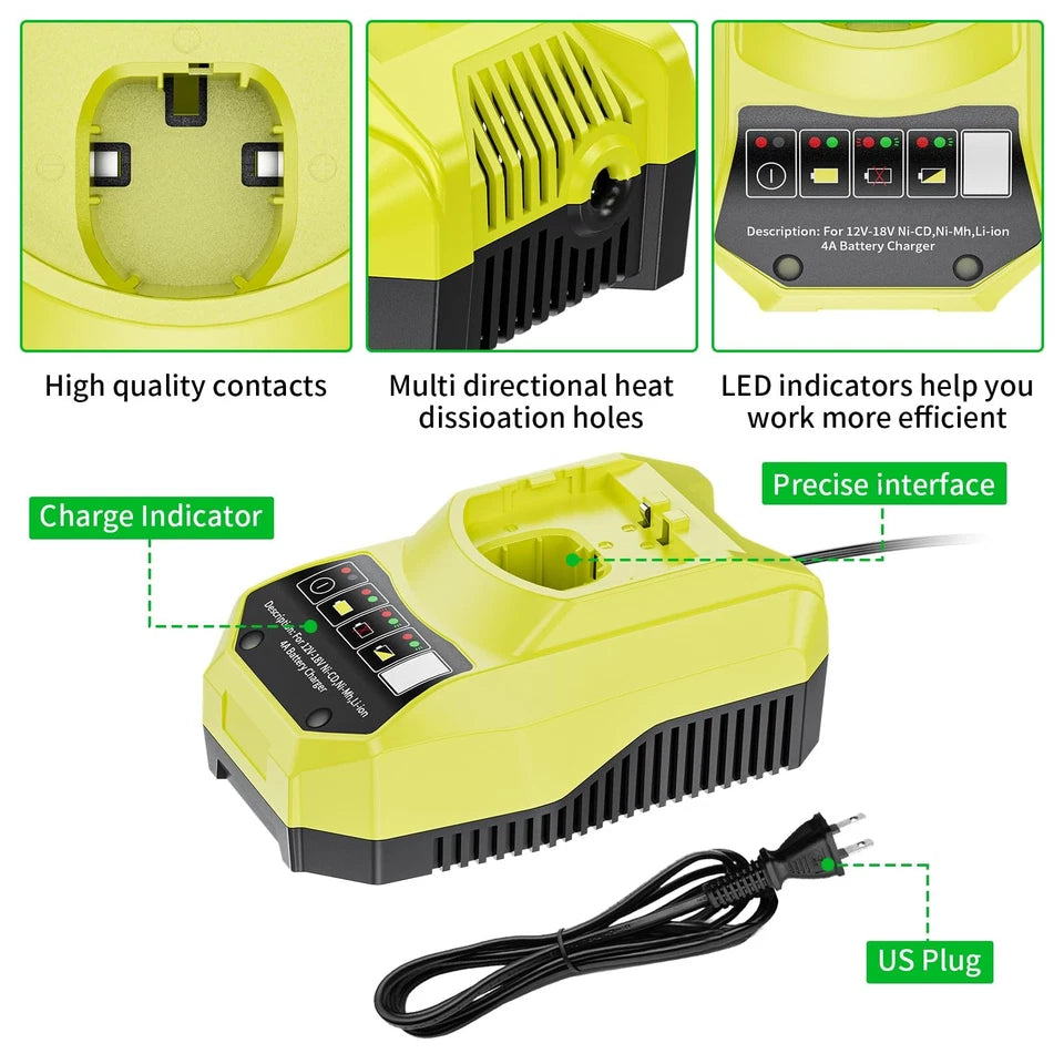 Uionvot Upgraded 8.0Ah Replace For Ryobi 18V Battery And Charger Combo