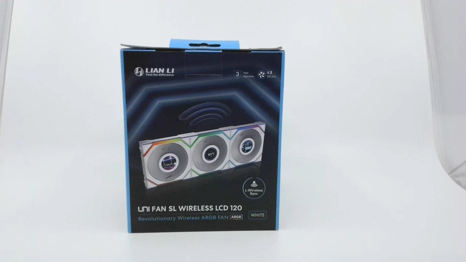Lian Li UNI FAN SL Wireless LCD 120mm RGB Fans, White, 3-Pack
