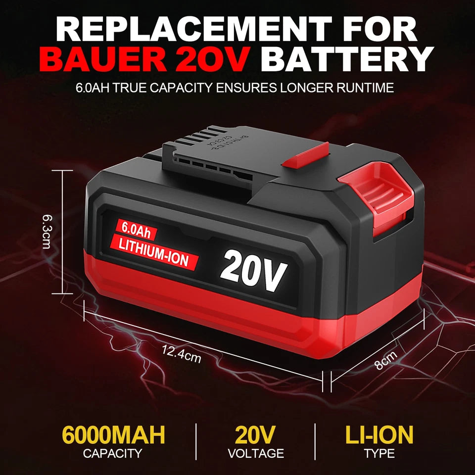 20V 6Ah Lithium-Ion Replacement Battery Pack for Bauer 20V Cordless Power Tools - 2 Pack