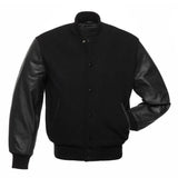MARA LEATHER | Men's All Black Wool & Leather Varsity Letterman Jacket | LG