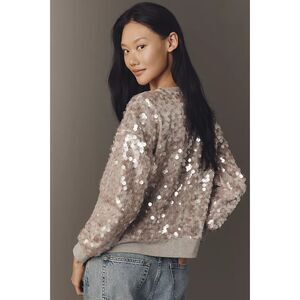 ANTHROPOLOGIE WOMEN'S Pink and Gray Sequined Anthropologie Maeve Long Sleeve Pullover Sweatshirt (XS)