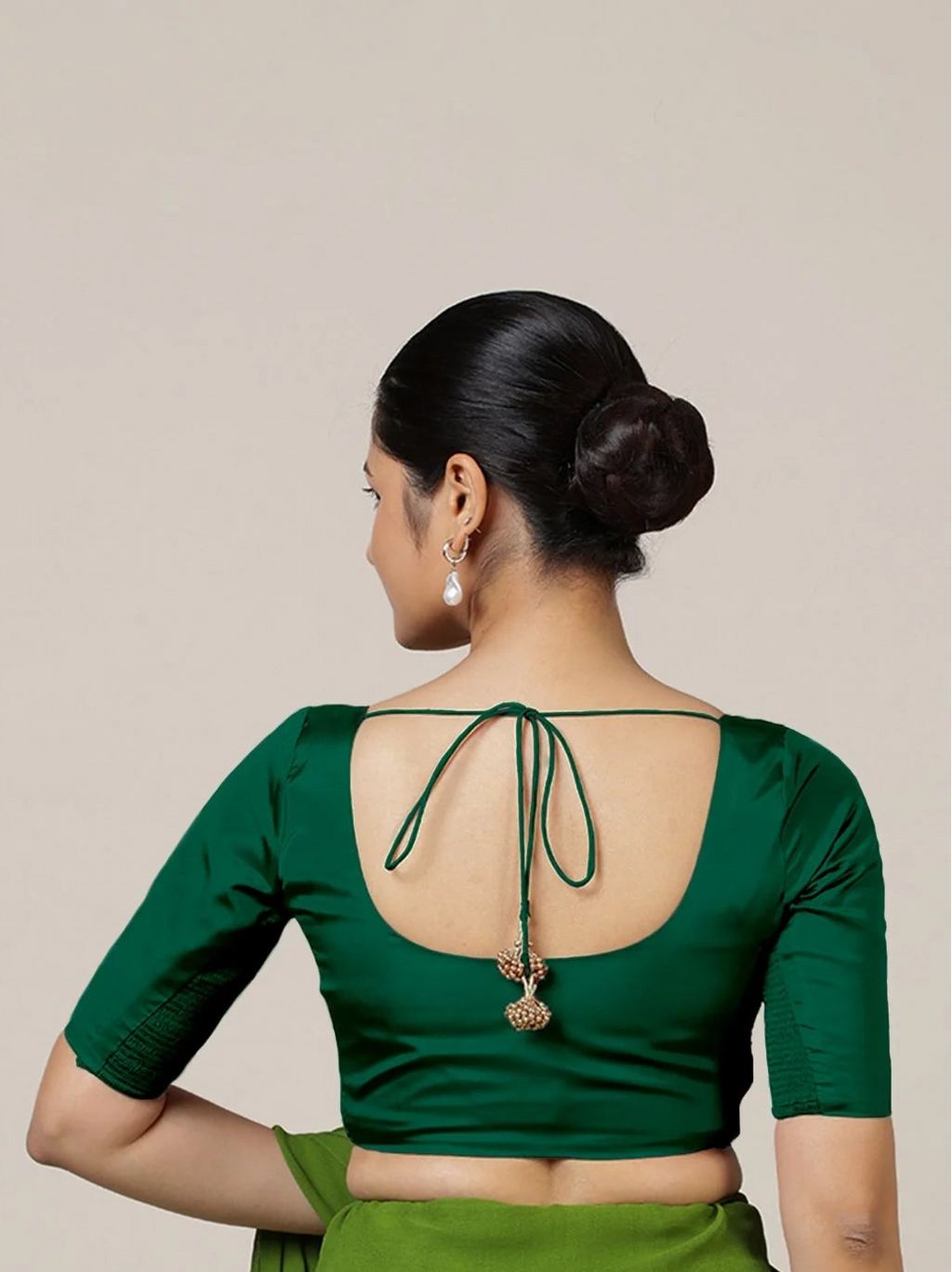 Anisha x Rozaana | Elbow Sleeves Saree Blouse in Bottle Green Women's 5X