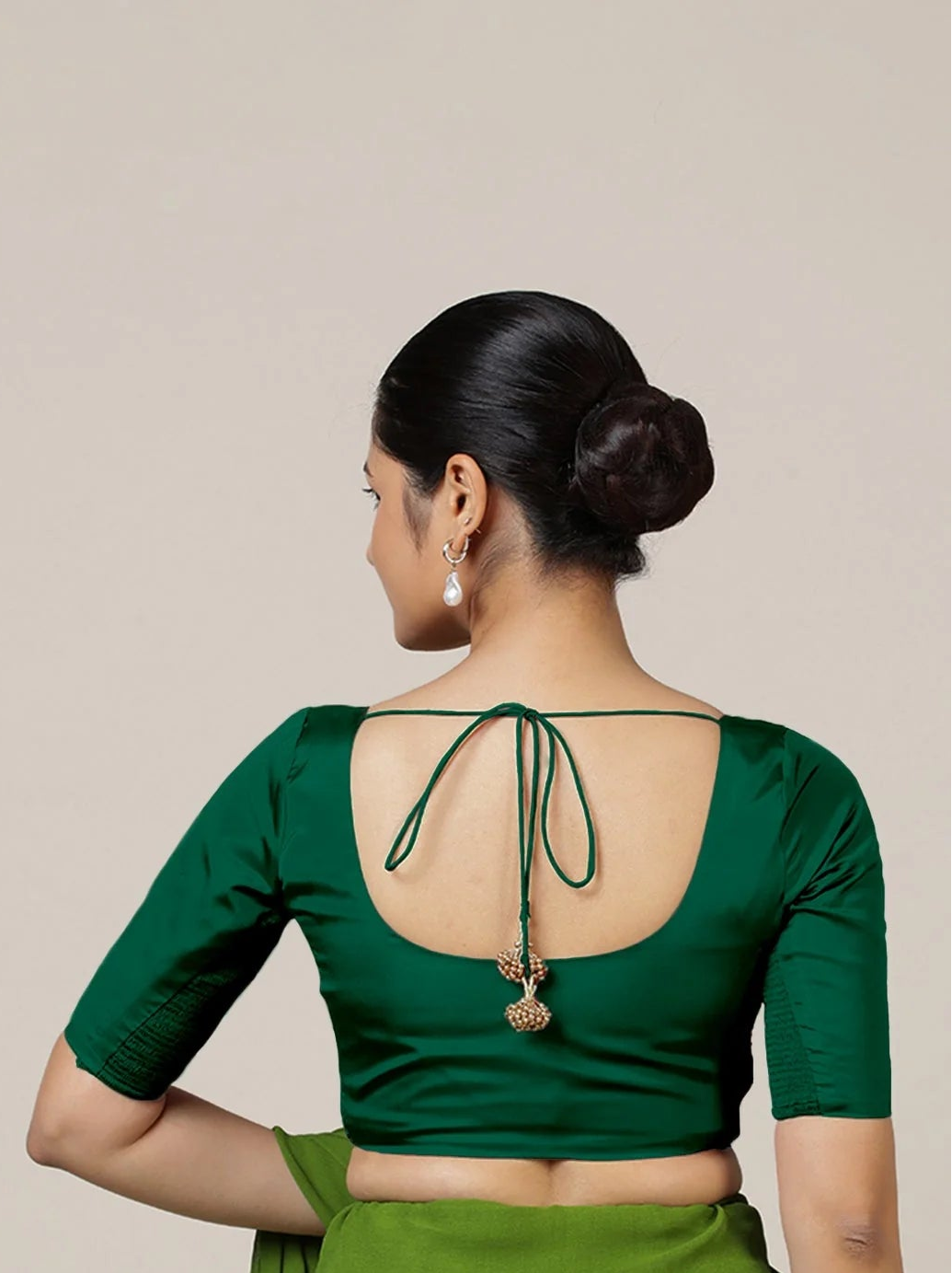 Anisha x Rozaana | Elbow Sleeves Saree Blouse in Bottle Green Women's 5X