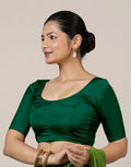 Anisha x Rozaana | Elbow Sleeves Saree Blouse in Bottle Green Women's 5X
