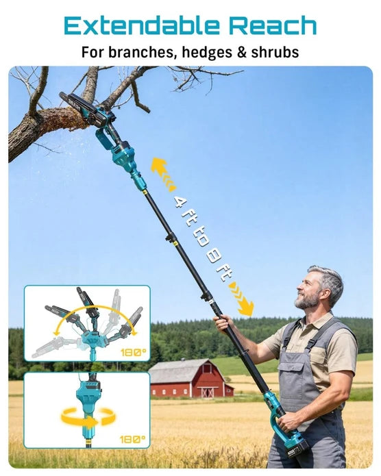 SEESII 8-in-1 Cordless Pole Chainsaw, Hedge Trimmer Pruning Shears Combo