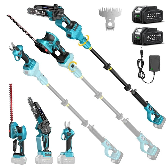 SEESII 8-in-1 Cordless Pole Chainsaw, Hedge Trimmer Pruning Shears Combo