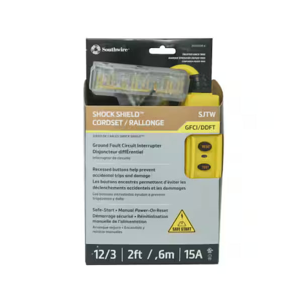 Southwire Shock Shield Cord Set 26020008-6 12/3 SJTW, Yellow