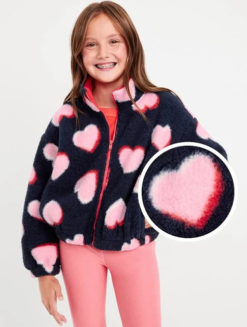 Printed Mock-Neck Sherpa Full-Zip Jacket for Girls - L 10/12