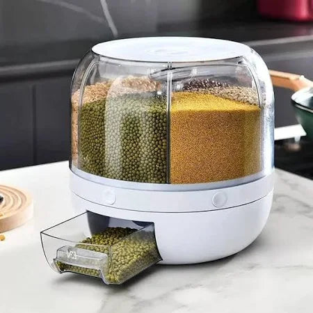 Rotating Rice Dispenser Airtight Cereal Container Rotating Food Dispenser 6-Grid Flour Storage Bucket Modern   NEW