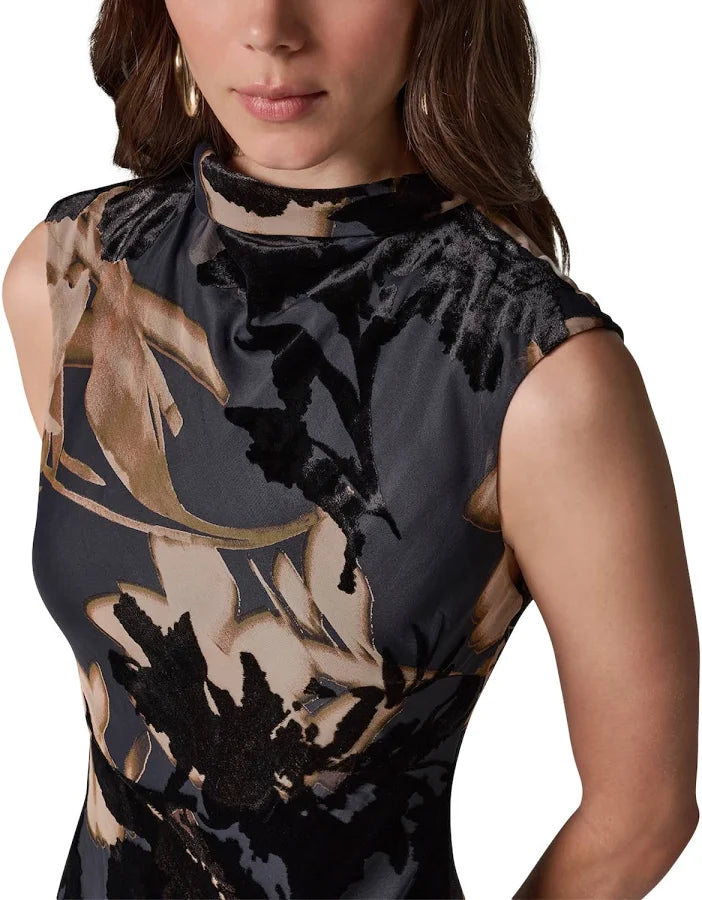 Donna Karan Women's Floral-Print Velvet Burnout A-Line Midi Dress (Size: 10)