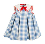 Pepa London Blue Embroidered Gingham Sleeveless Little Girl's Dress