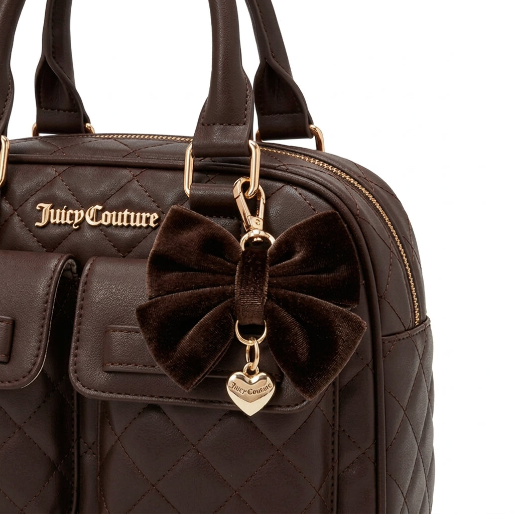 *NWT JUICY COUTURE CUTESY CARGO BOWLERS SHOULDER BAG PURSE W BOW CHARM BROWN