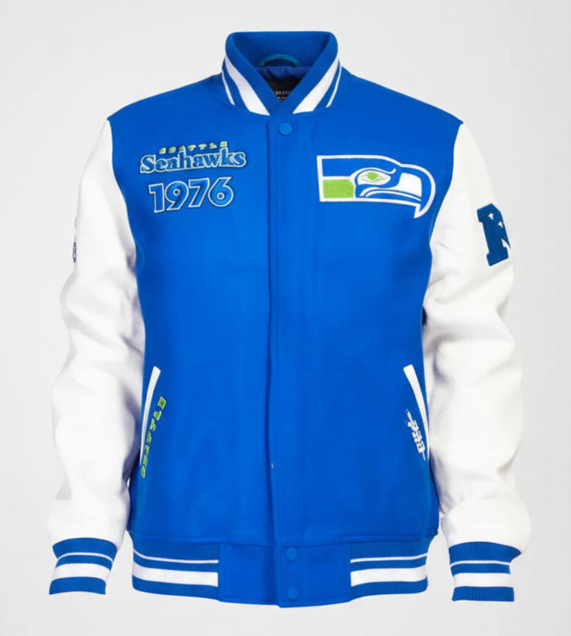 PRO STANDARD - Men's 2XL NFL SEATTLE SEAHAWKS WOOL VARSITY JACKET - Royal/White