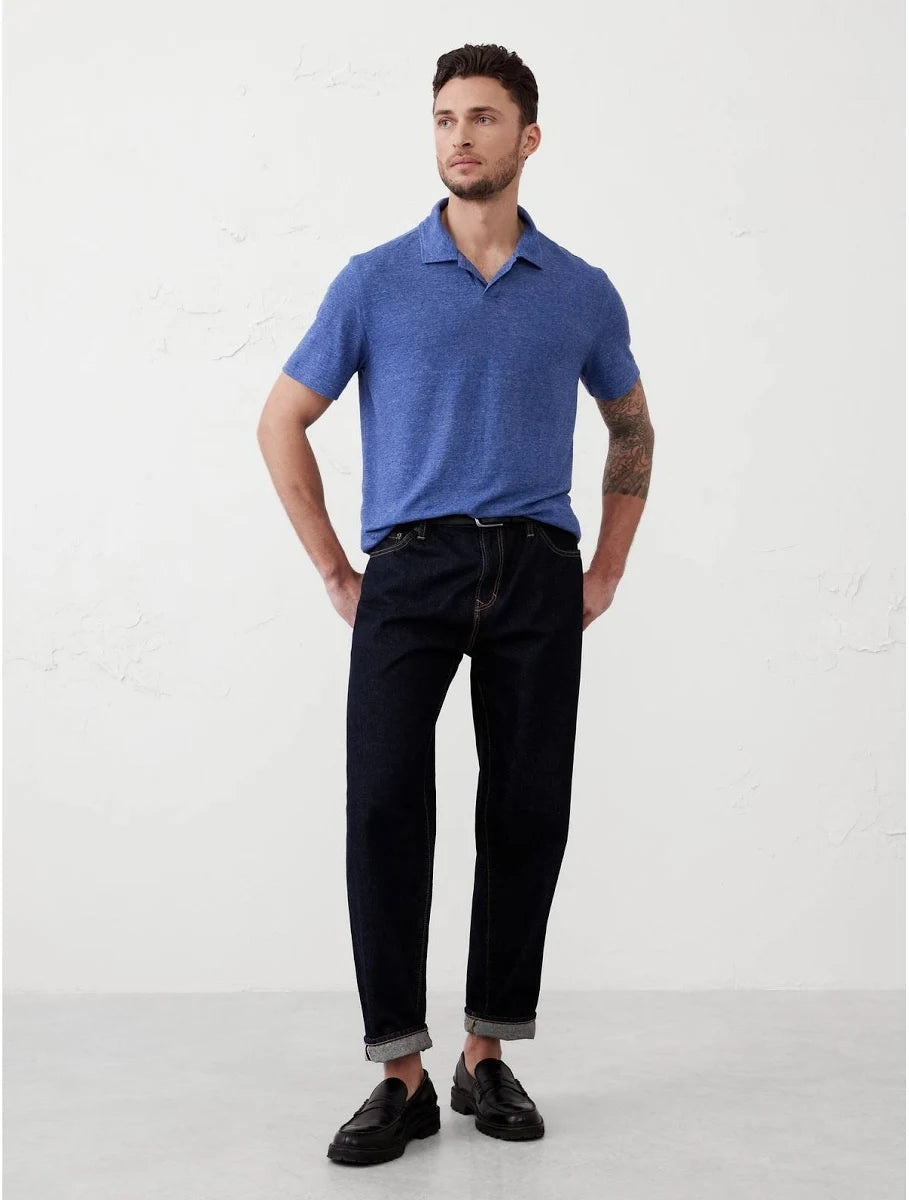 Banana Republic Linen-Blend Johnny Collar Polo - Lazuli Blue