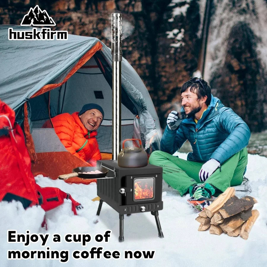 Portable Folding Wood Burning Camping Stove - Includes Chimney Pipes