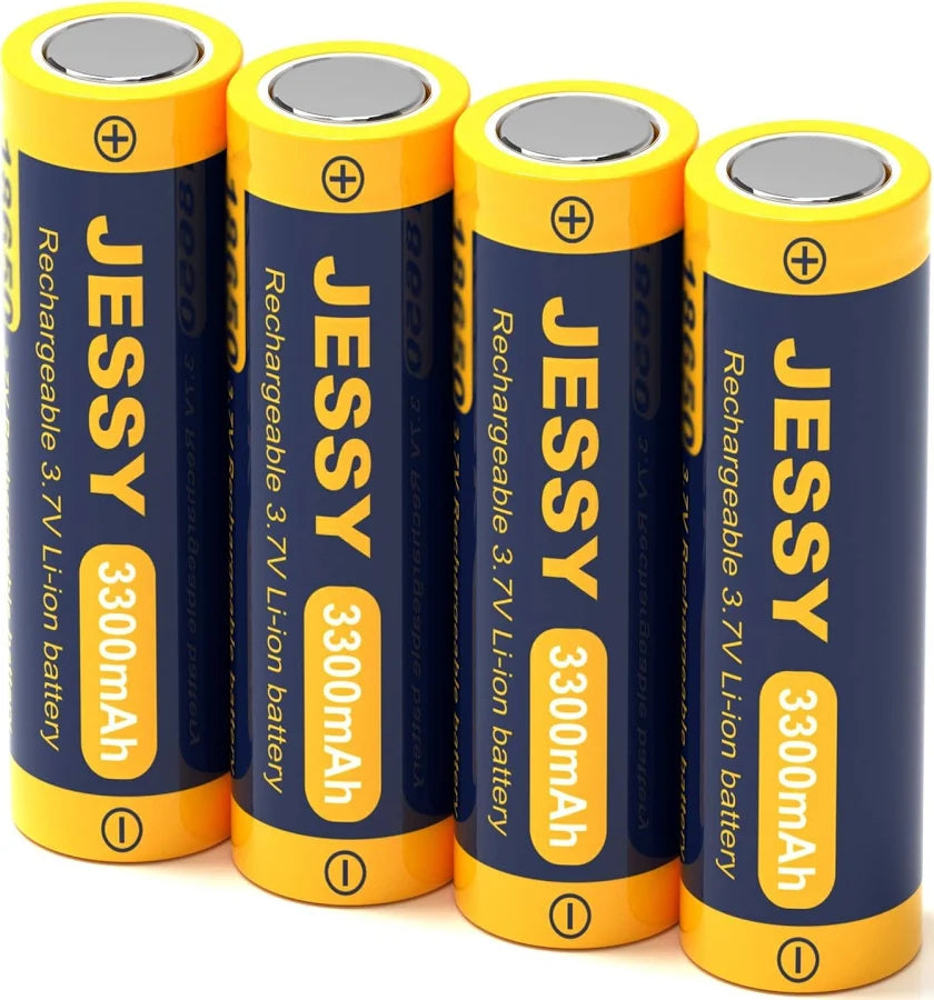 Jessy 4-Pack 18650 Rechargeable Battery - Lithium 3.7V 3300mAh Flat Top