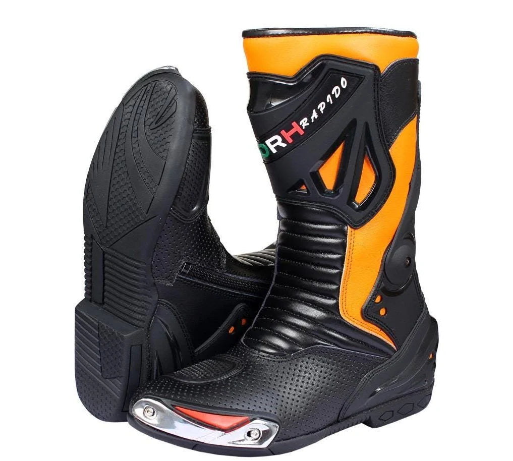 DRH Rapido | Men's Motorcycle Racing Boots | Black & Orange | US 10