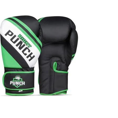 Right Punch Premium Leather Boxing Gloves SM  GREEN AND BLACK  KIDS UNISEX