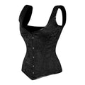 Lara Leather Black Brocade Corset with Shoulder Straps
