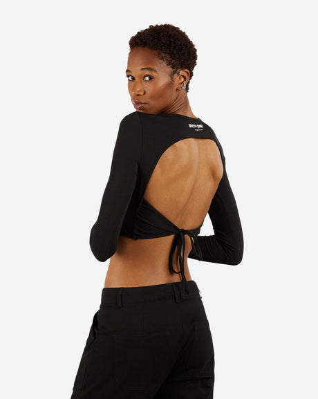 Sixth June Ls Open Back Ribbed Crop Top-Black NWT