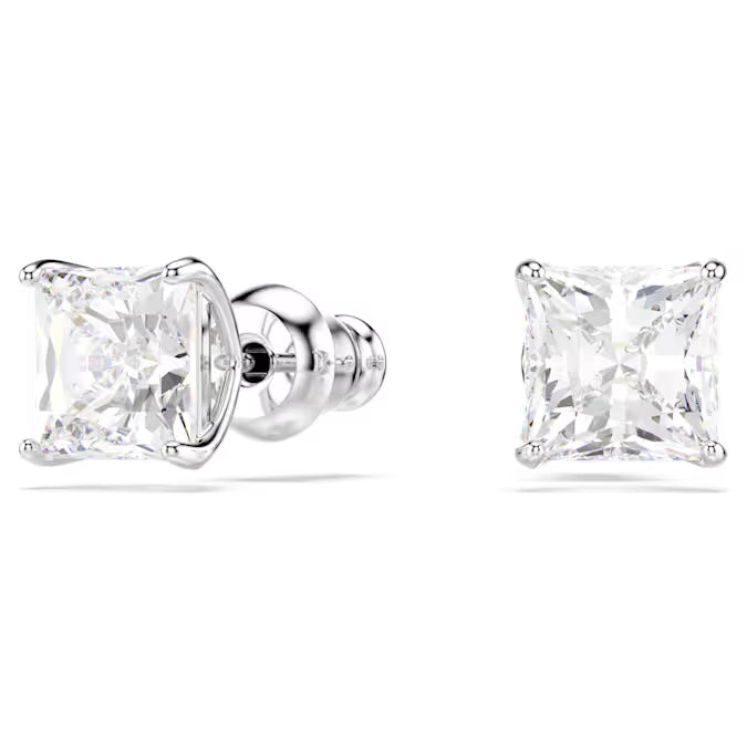 Swarovski - Stilla Attract stud earrings, Square cut, White, Rhodium plated, 5430365