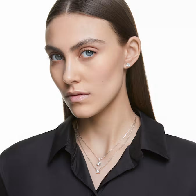 Swarovski - Stilla Attract stud earrings, Square cut, White, Rhodium plated, 5430365
