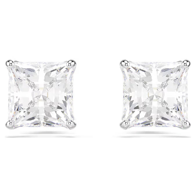Swarovski - Stilla Attract stud earrings, Square cut, White, Rhodium plated, 5430365