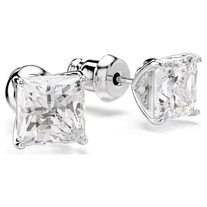 Swarovski - Stilla Attract stud earrings, Square cut, White, Rhodium plated, 5430365