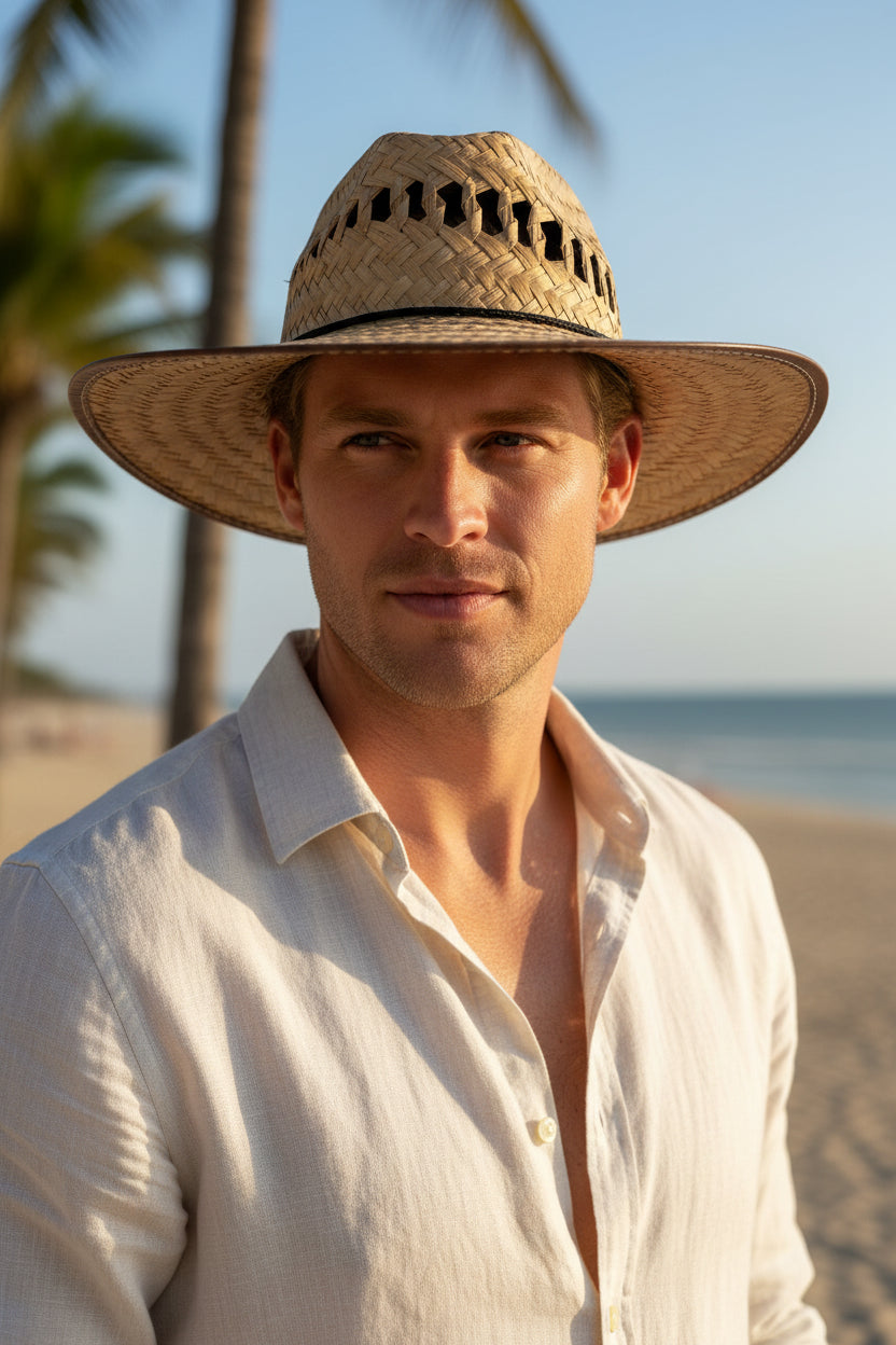 EL DORADO HATS - Straw Hat in Natural Tan With Chocolate Brown Brim Trim - Adult OS