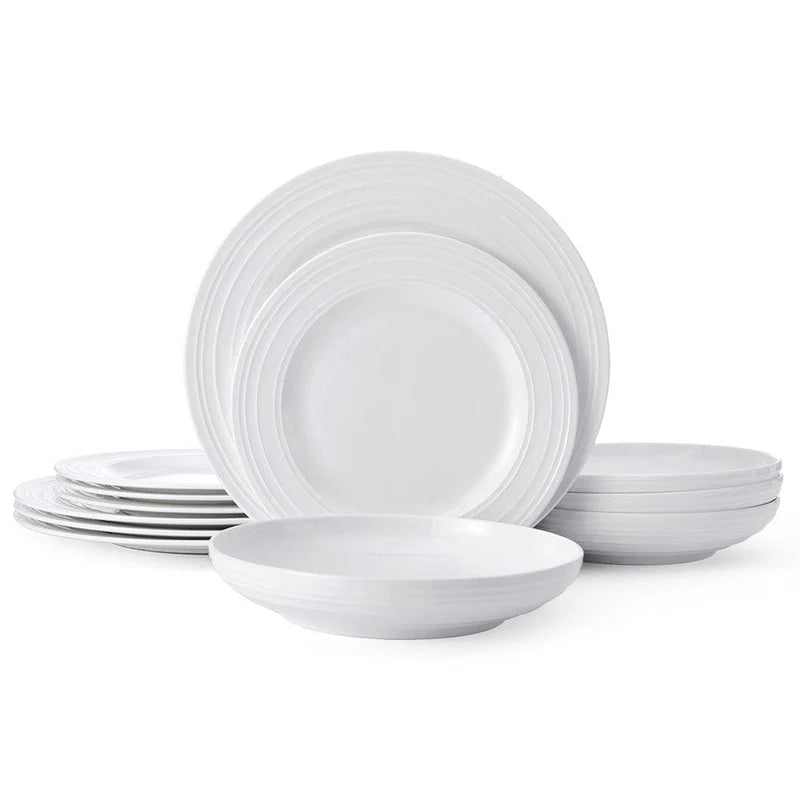 Swirl Bone 12 Piece Dinnerware Set with Pasta Bowls