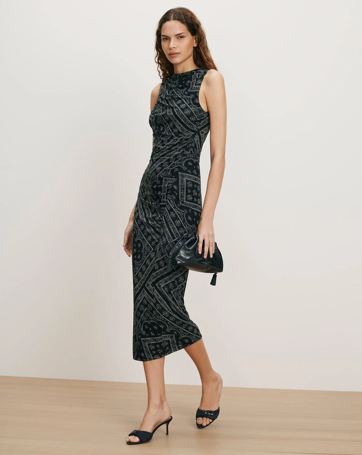 Sylviani Bandana Midi Dress by Veronica Beard - Navy/Dove White - Size Small