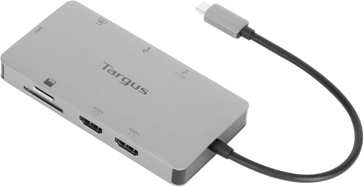 Targus® USB-C Dual HDMI™ Travel Dock, 4-1/2"H x 3" W x 7/8" D, Silver, DSU200TT